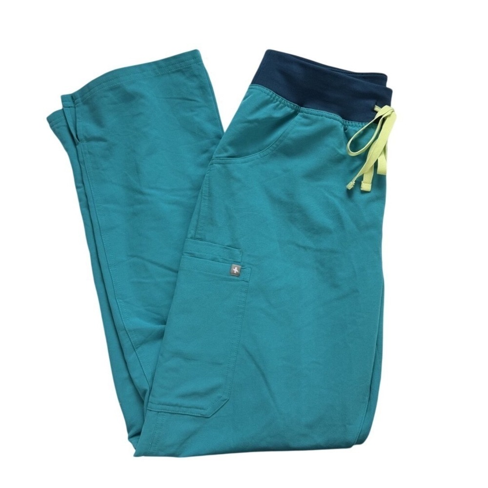 FIGS Kade Cargo Scrub Pants Size M Teal Neon Limited Edition Medical Utility